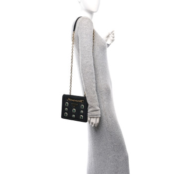 PRADA Tessuto Nylon Crystal Chain Flap Shoulder Bag Black