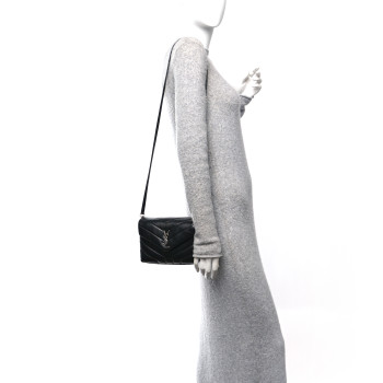 SAINT LAURENT Calfskin Y Quilted Monogram Toy Loulou Crossbody Bag Black