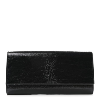 SAINT LAURENT Textured Patent Monogram Small Belle De Jour Clutch Black