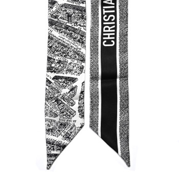 CHRISTIAN DIOR Silk Plan De Paris Mitzah Scarf White Black
