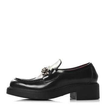 GUCCI Cordovan Lux Horsebit Womens Lug Sole Loafers 35.5 Black