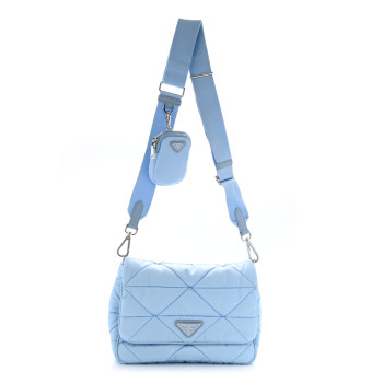 PRADA Re-Nylon Quilted Padded Flap Shoulder Bag Celeste