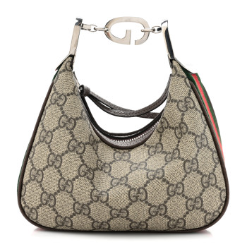 GUCCI GG Supreme Monogram Textured Dollar Calfskin Web Mini Attache Bag Beige Ebony New Acero