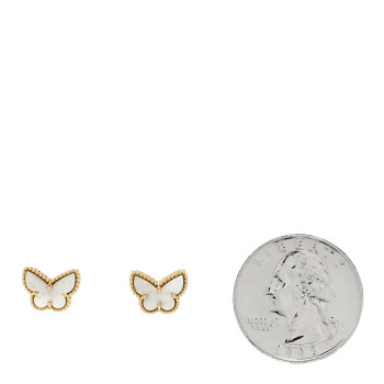 VAN CLEEF & ARPELS 18K Yellow Gold Mother of Pearl Sweet Alhambra Butterfly Earrings