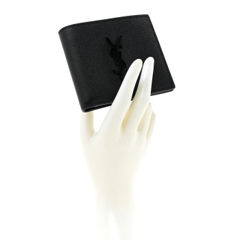 SAINT LAURENT Grain De Poudre Monogram Monochrome Bifold Wallet Black