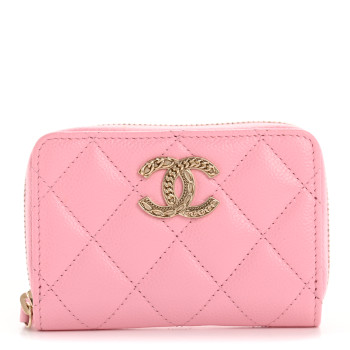 CHANEL Caviar Quilted Multi Chain Zip Coin Purse Light Pink