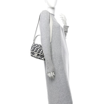FENDI Canvas Vitello King FF Embroidered Baguette White Black