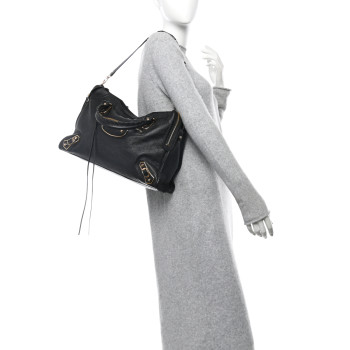 BALENCIAGA Chevre Gold Metallic Edge Hardware City Black