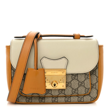 GUCCI GG Supreme Monogram Calfskin Mini Padlock Flap Pocket Shoulder Bag Beige Mystic White Sun Oil