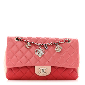 CHANEL Lambskin Quilted Tri-Color Medium Valentine Charms Single Flap Pink