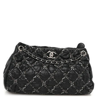 CHANEL Nylon Quilted Tweed Stitch Bubble Tote Black