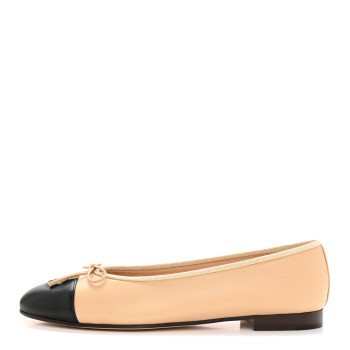 CHANEL Lambskin Cap Toe CC Ballerina Flats 40.5 Beige Black