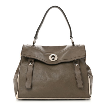 SAINT LAURENT Calfskin Canvas Medium Muse Two Grey