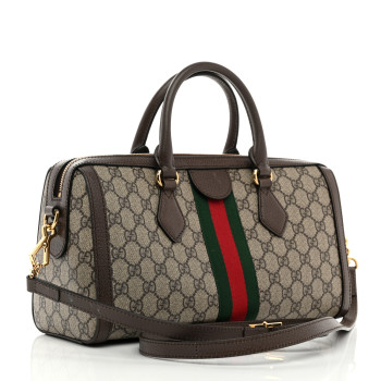 GUCCI GG Supreme Monogram Web Medium Ophidia Boston Brown