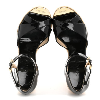 JIMMY CHOO Patent Aimee Espadrille Wedge Sandals 36.5 Black