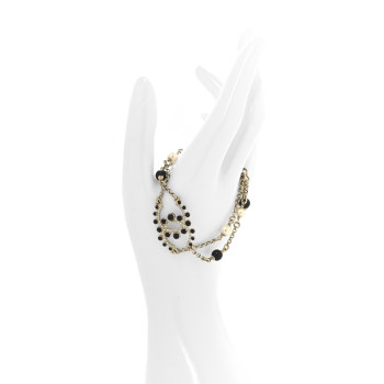 CHANEL Crystal Enamel Pearl CC Bracelet Black Gold