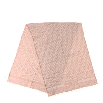 CHRISTIAN DIOR Cashmere Oblique Fringed Scarf Rose
