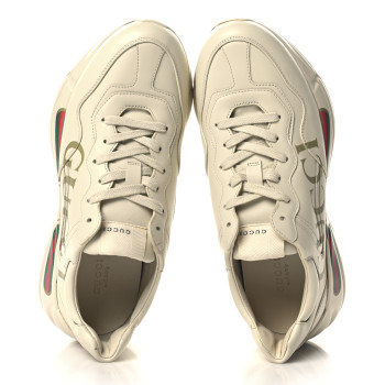 GUCCI Calfskin Logo Womens Rhyton Sneakers 39 Ivory