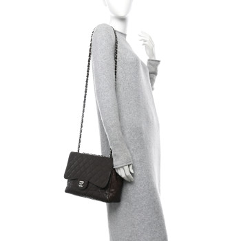 CHANEL Caviar Quilted Jumbo Single Flap Dark Brown