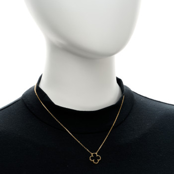 VAN CLEEF & ARPELS 18K Yellow Gold Black Onyx Vintage Alhambra Pendant Necklace