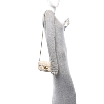GUCCI Calfskin Matelasse Super Mini GG Marmont Shoulder Bag White