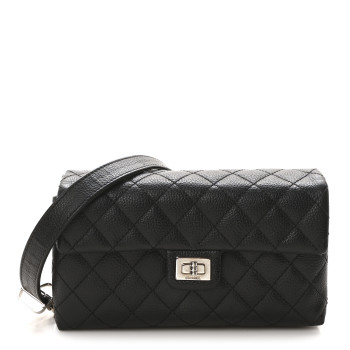 CHANEL Grained Calfskin Quilted 2.55 Reissue Flap Belt Bag Clutch Black