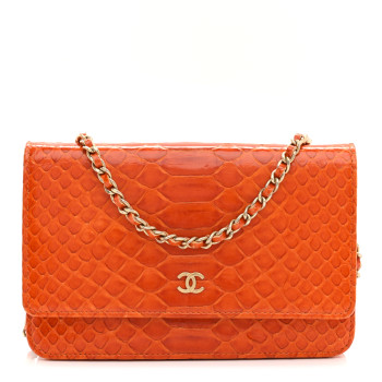 CHANEL Snakeskin Wallet On Chain WOC Orange