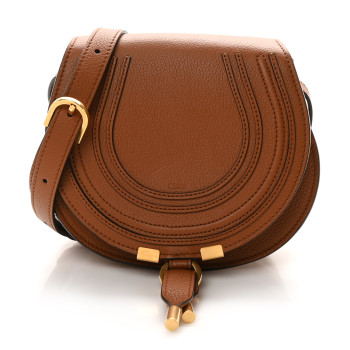 CHLOE Grained Calfskin Small Marcie Saddle Bag Tan