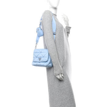 PRADA Re-Nylon Quilted Padded Flap Shoulder Bag Celeste