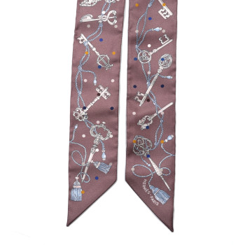 HERMES Silk Les Cles A Pois Twilly Marron Glace Gris