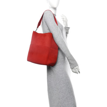 CELINE Suede Calfskin Sangle Bucket Bag Red