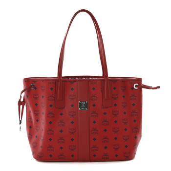 MCM Visetos Medium Liz Reversible Shopper Tote Candy Red