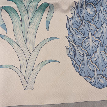HERMES Silk Index Bromeliaceae Scarf 90  Gris Argent Bleu Vert Amande