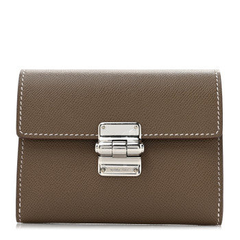 HERMES Madame Calfskin Charniere Compact Wallet Etoupe