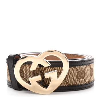 GUCCI Monogram Calfskin Lovely Heart GG Belt 90 36 Beige Ebony Testa di Moro