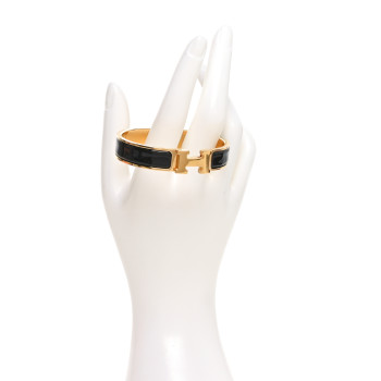 HERMES Enamel Narrow Clic Clac H Bracelet PM Black