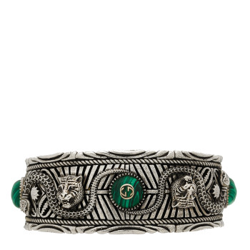 GUCCI Sterling Silver Resin Garden GG Cuff Bracelet Green