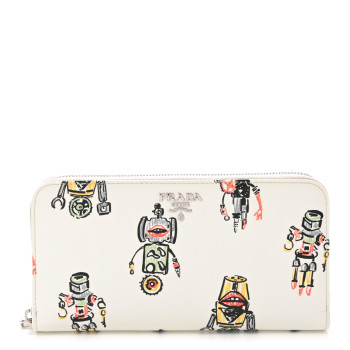PRADA Saffiano Robot Zip Wallet White