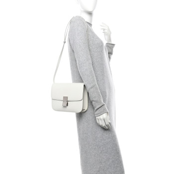 CELINE Liege Calfskin Medium Classic Box Flap Bag White