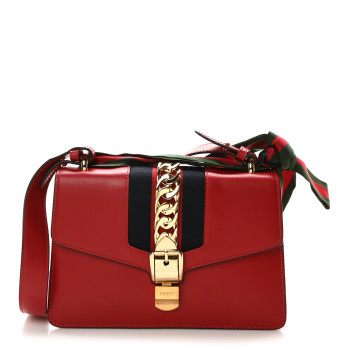 GUCCI Calfskin Small Sylvie Shoulder Bag Hibiscus Red