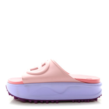 GUCCI Soft Rubber Womens Interlocking G Platform 42mm Slide Sandals 36 Sugar Pink