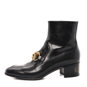 GUCCI Goatskin Kitten Chain Horsebit Ankle Boots 37.5 Black