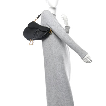 CHRISTIAN DIOR Grained Calfskin Saddle Bag Black