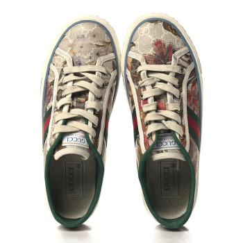 GUCCI GG Supreme Monogram Water Flora Web Womens 1977 Tennis Sneakers 38.5 Beige Blue Multicolor Mystic White