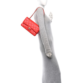 CHANEL Caviar Quilted Medium Double Flap Red