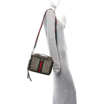GUCCI GG Supreme Monogram Web Small Ophidia Top Handle Shoulder Bag Brown