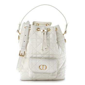 CHRISTIAN DIOR Lambskin Macrocannage Small Caro Bucket Bag Latte