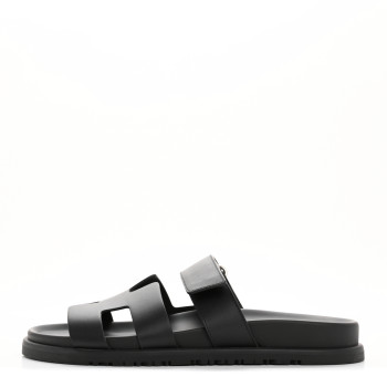 HERMES Calfskin Womens Chypre Sandals 38 Black