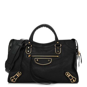 BALENCIAGA Chevre Gold Metallic Edge Hardware City Black