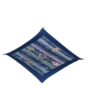 HERMES Silk Rives Fertiles Plisse Scarf 90 Bleu Multicolor